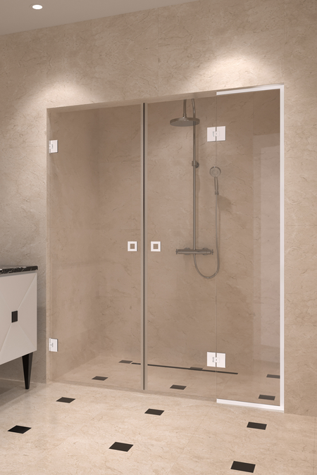 Nisch med vändbara pardörrar, av vilka den ena har en fast del Vetro 555