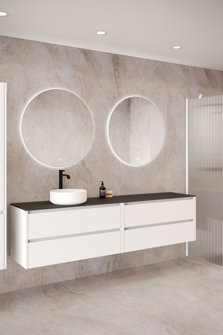 Dubbel badrumsmöbel med bänkskiva och ett runt ovanpåliggande tvättställ Classic K04