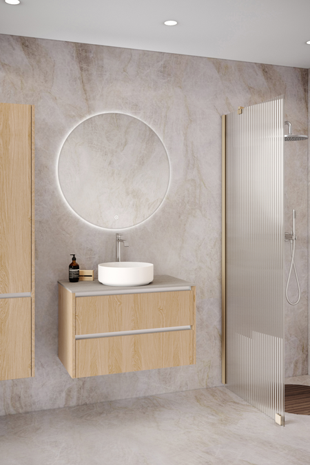 Badrumsmöbel med bänkskiva och runt ovanpåliggande tvättställ Classic K03