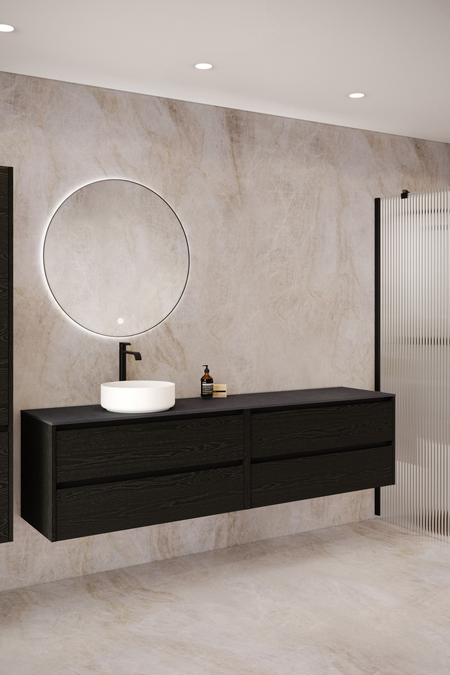 Dubbel badrumsmöbel med bänkskiva och ett runt ovanpåliggande tvättställ Classic K04