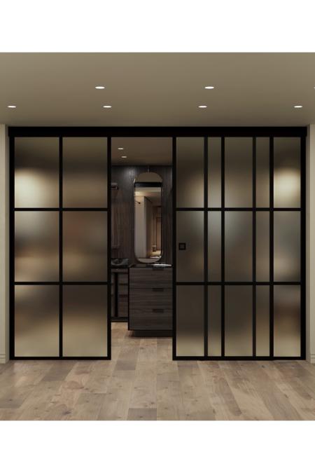 Parskjutdörr med softclose-mekanism och två fasta paneler Inne C3P Paris