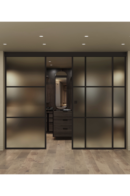 Dubbel skjutdörr med soft closing-mekanism och två fasta paneler Inne C3T Tokyo