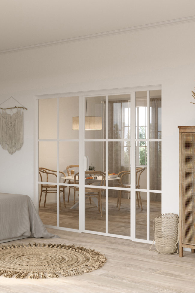 Glass wall with fixed panels on hinge and handle side Bläk 784 Paris