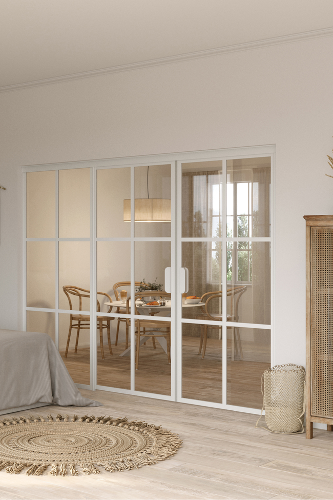 Glass wall with fixed panel on hinge side and double door Bläk 786 Paris