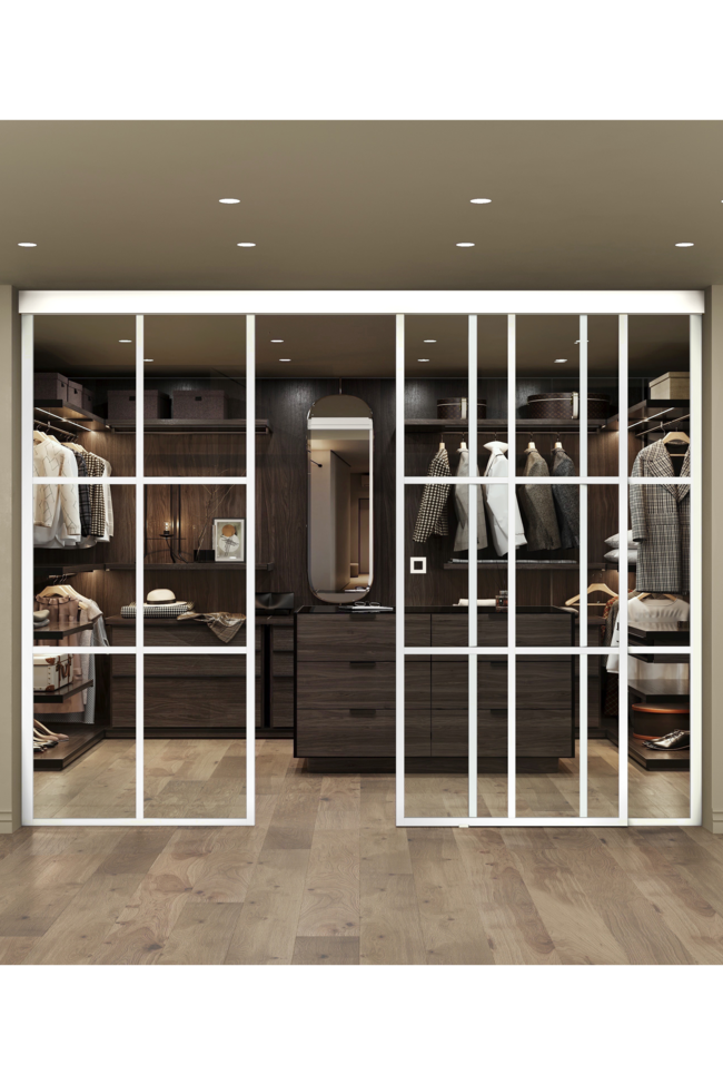 Parskjutdörr med softclose-mekanism och två fasta paneler Inne C3P Paris