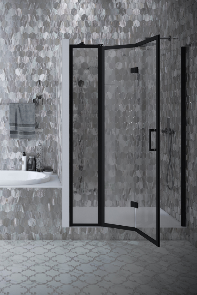 Vikbar duschdörr med fast panel och magnetlåsning Bläk 89W New York