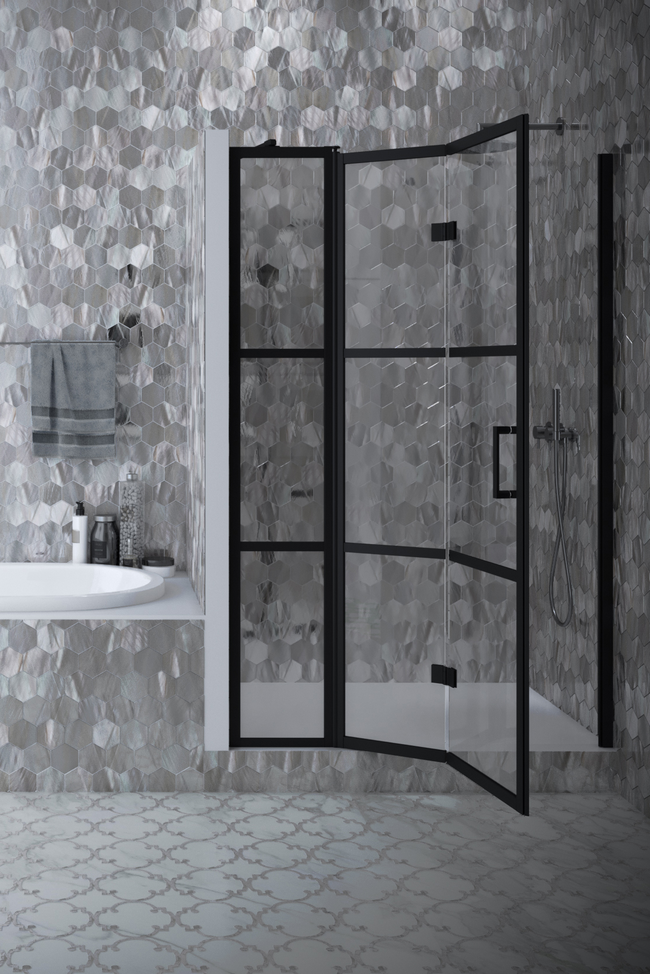 Vikbar duschdörr med fast panel och magnetlåsning Bläk 89X Tokyo