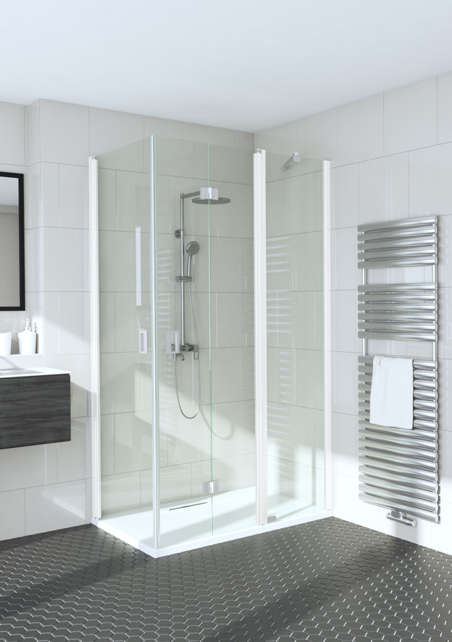 Shower enclosure with a hinged door and a folding door with a fixed part Fenic 360 (312x315)