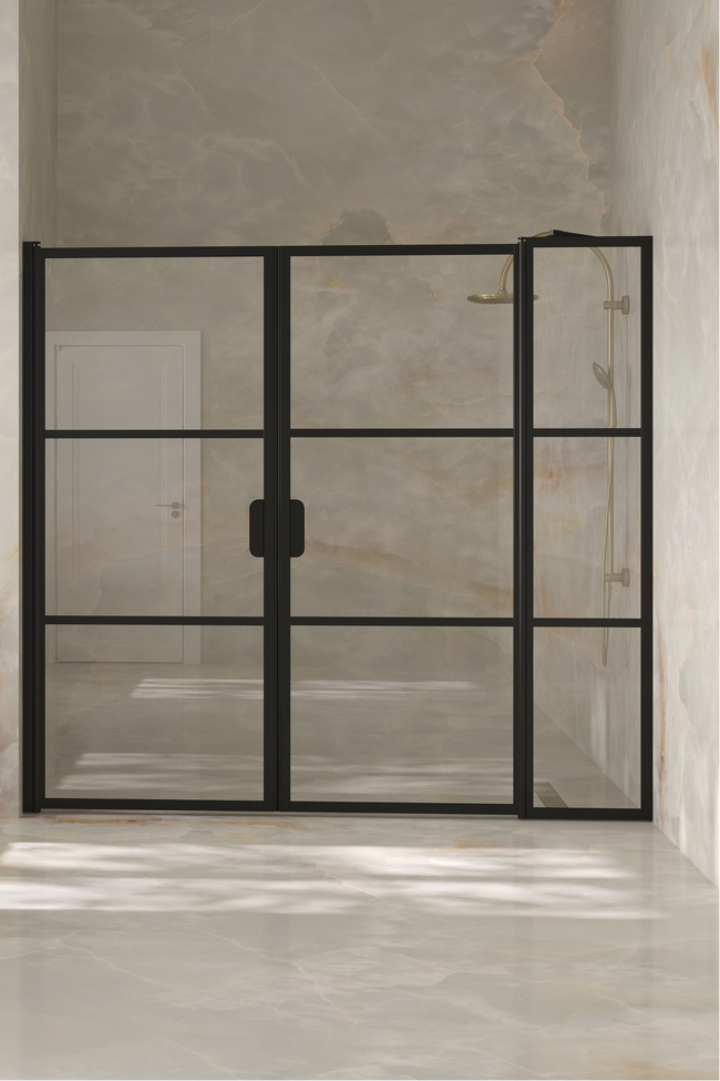 Alcove fitting with a hinged double door, one of which has a fixed part Bläk 748 Tokyo