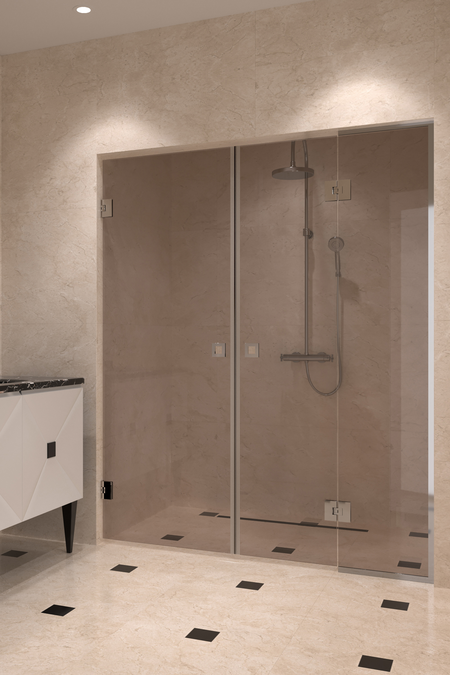 Alcove fitting with a hinged double door, one of which has a fixed part Vetro 555