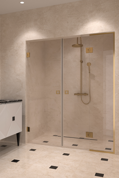 Alcove fitting with a hinged double door, one of which has a fixed part Vetro 555