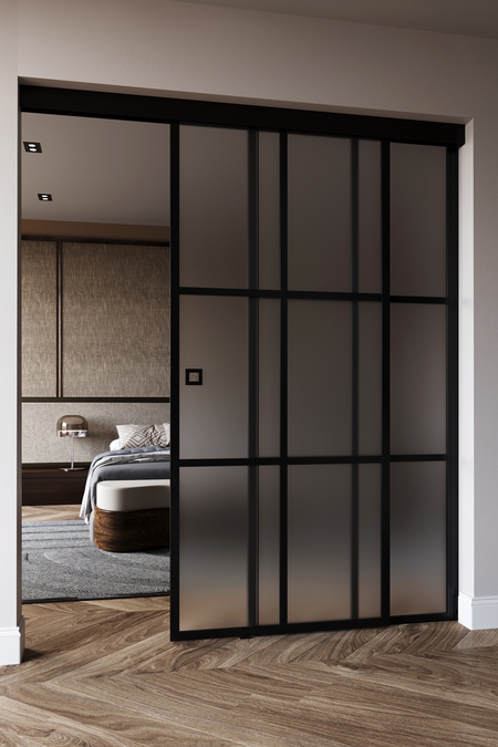 Sliding door with soft closing mechanism and fixed wall Inne C5P Paris