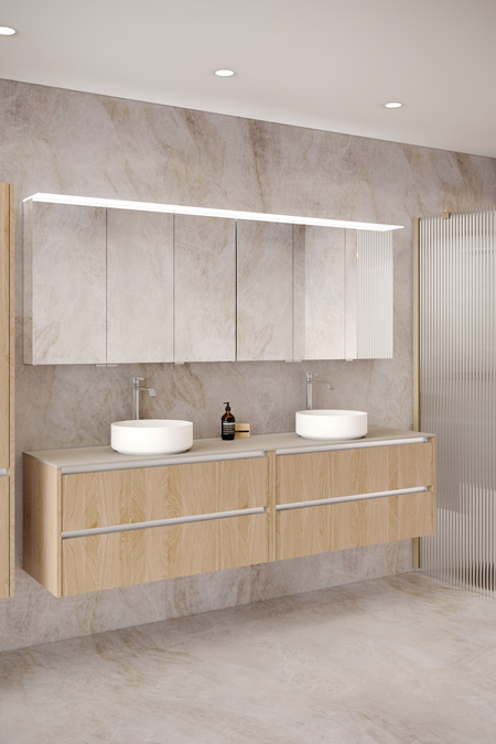 Double cabinet with two round countertop basins Classic K06