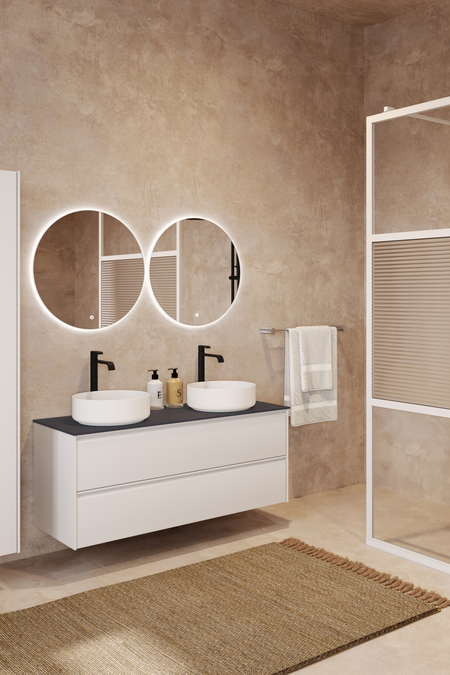 Cabinet with two round countertop basins Luna L10