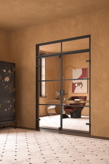 Glaspardörrar med spärrlås och överfönster Inne M17 Tokyo