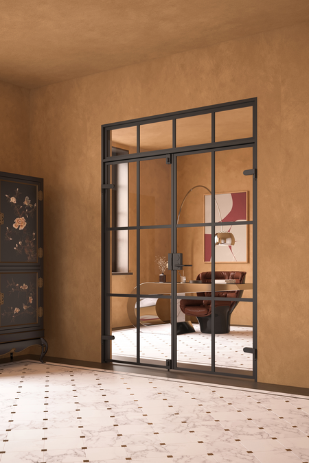 Glaspardörrar med spärrlås och överfönster Inne M18 Paris