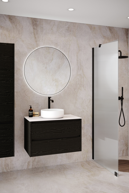 Badrumsmöbel med bänkskiva och runt ovanpåliggande tvättställ Classic K03