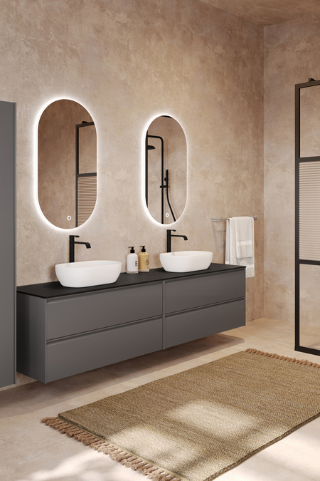 Double cabinet with two oval countertop basins Luna L15