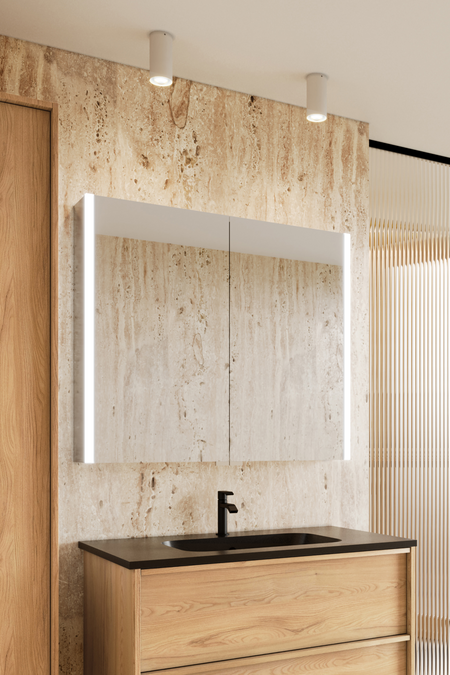 Two door mirror cabinet with surface lighting Modena Q01