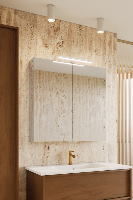 Two door mirror cabinet with top lighting Modena Q06