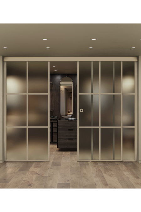 Parskjutdörr med softclose-mekanism och två fasta paneler Inne C3P Paris