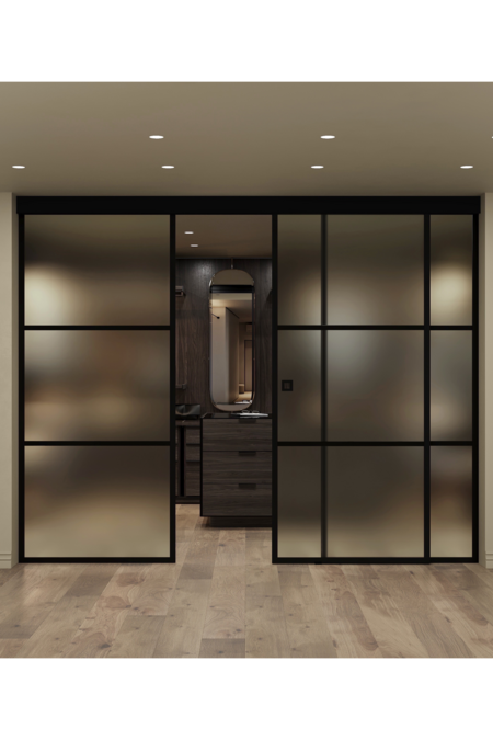 Dubbel skjutdörr med soft closing-mekanism och två fasta paneler Inne C3T Tokyo