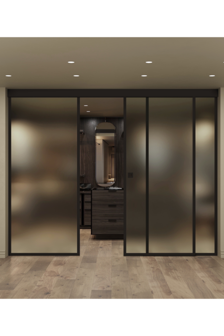 Parskjutdörr med soft closing-mekanism och två fasta paneler Inne C3N New York