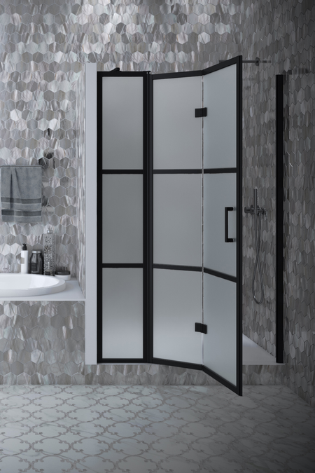 Vikbar duschdörr med fast panel och magnetlåsning Bläk 89X Tokyo